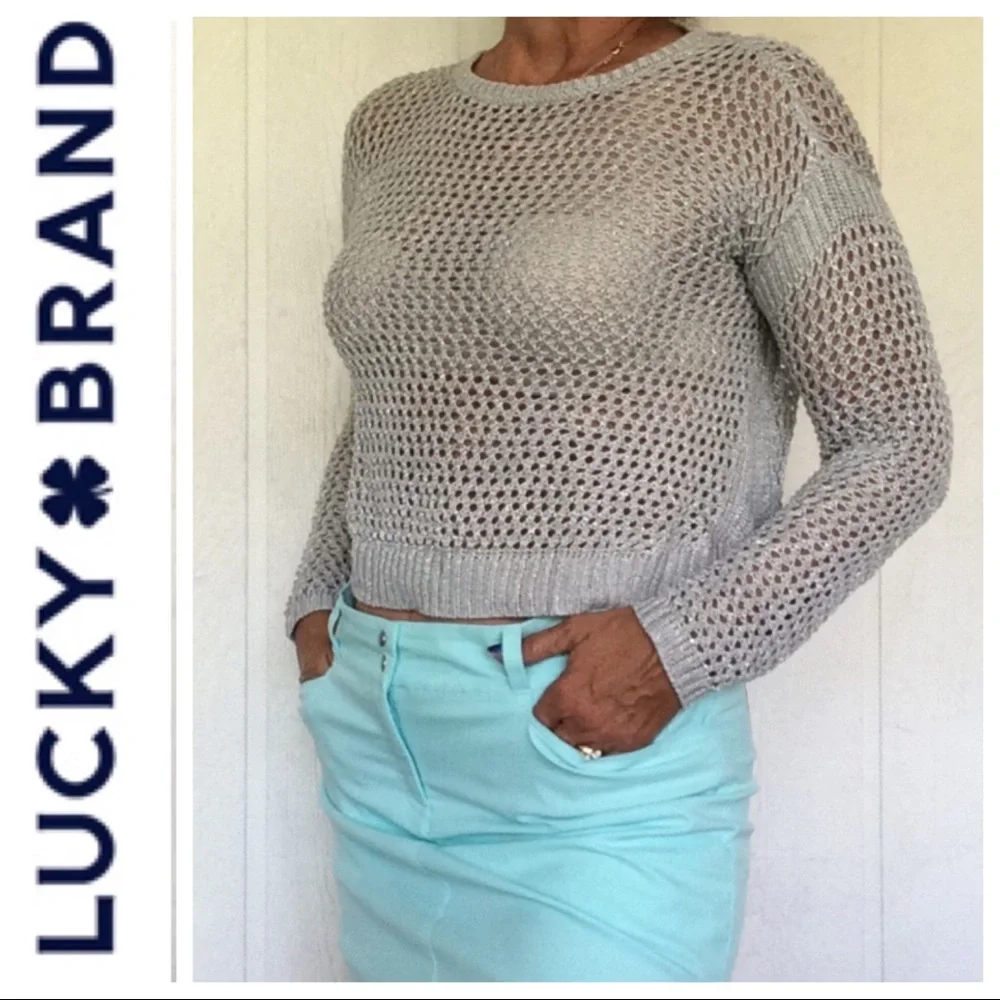LUCKY BRAND SILVER CROCHET SWEATER NWT JUNIORS XL